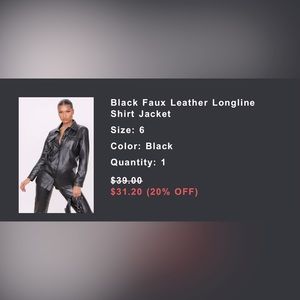 Pretty little things black faux leather longline shirt jacket